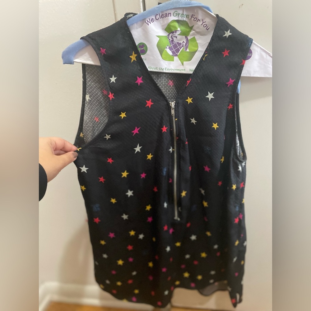 The Kooples half zip multi colored stars silky sleeveless blouse!